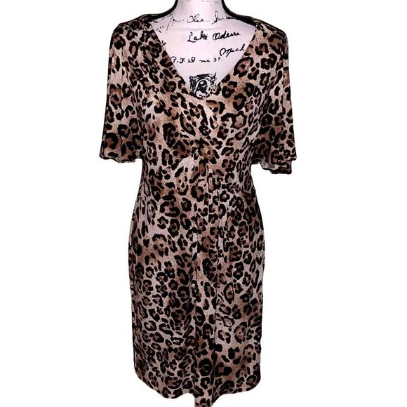 MUSE animal print drape neck short sleeve dress size 8 - Picture 1 of 5